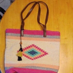 Boho Pattern With Pom Pom Tassels Shoulder Bag